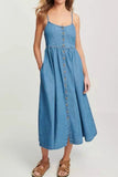 Button Front Denim Cami Dress