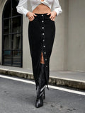Button Front Denim Skirt