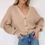 Button Up V - Neck Long Sleeve Cardigan