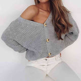 Button Up V - Neck Long Sleeve Cardigan