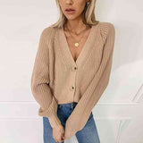 Button Up V - Neck Long Sleeve Cardigan