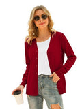 Button Up V - Neck Long Sleeve Cardigan
