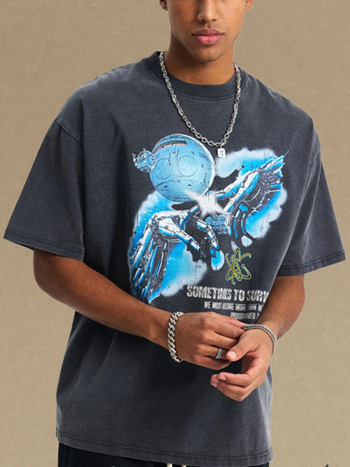 Men's Graphic Crew Neck Half Sleeve Vintage AI T-Shirt