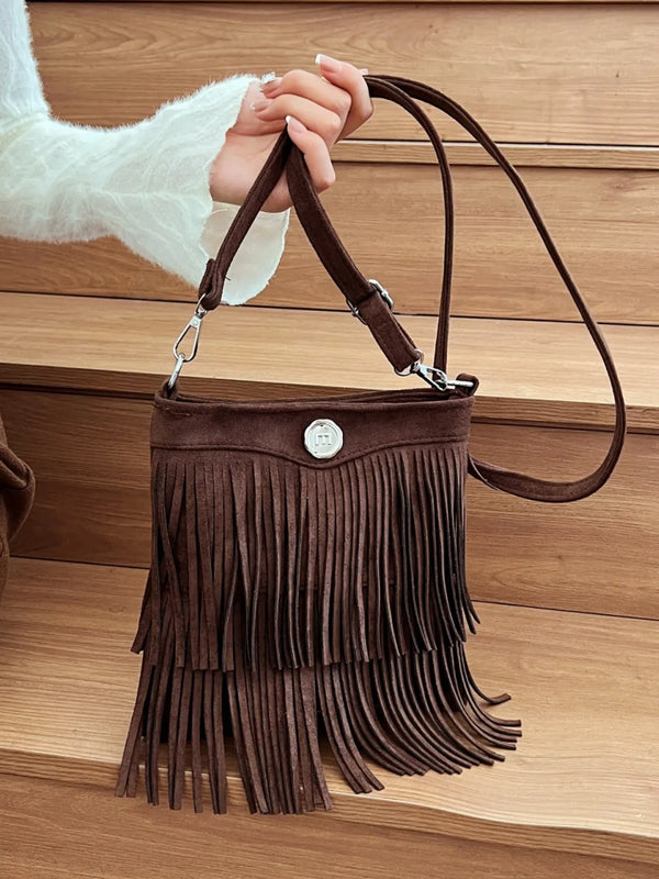 Tassel Fringe Suede Shoulder Bag – Boho Festival Purse