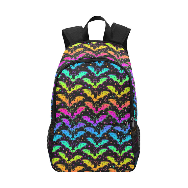 Rainbow Bat  Fabric Backpack with Side Mesh Pockets