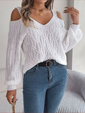 Cable - Knit Cold Shoulder Long Sleeve Sweater