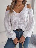 Cable - Knit Cold Shoulder Long Sleeve Sweater