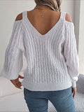 Cable - Knit Cold Shoulder Long Sleeve Sweater