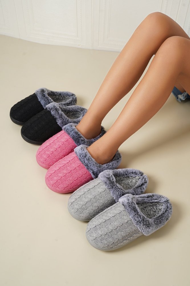 Cable - Knit Fluff Round Toe Slippers
