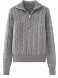 Cable - Knit Half Zip Long Sleeve Sweater