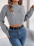 Cable - Knit Round Neck Cropped Sweater