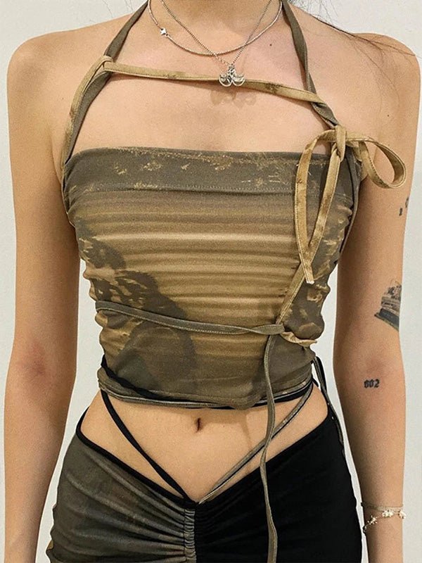 Camis Fairy Grunge Lace Up Off Shoulder Women Crop Top