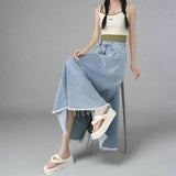 Casual Blue Denim Long Skirt - In Control Clothing