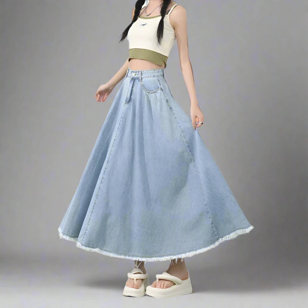 Casual Blue Denim Long Skirt - In Control Clothing