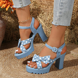 Casual Chic Denim Bow Open Toe Platform Sandals