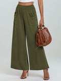 Causal Pocketed Elastic Waist Wide Leg Pants