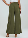 Causal Pocketed Elastic Waist Wide Leg Pants