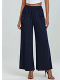 Causal Pocketed Elastic Waist Wide Leg Pants