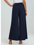Causal Pocketed Elastic Waist Wide Leg Pants