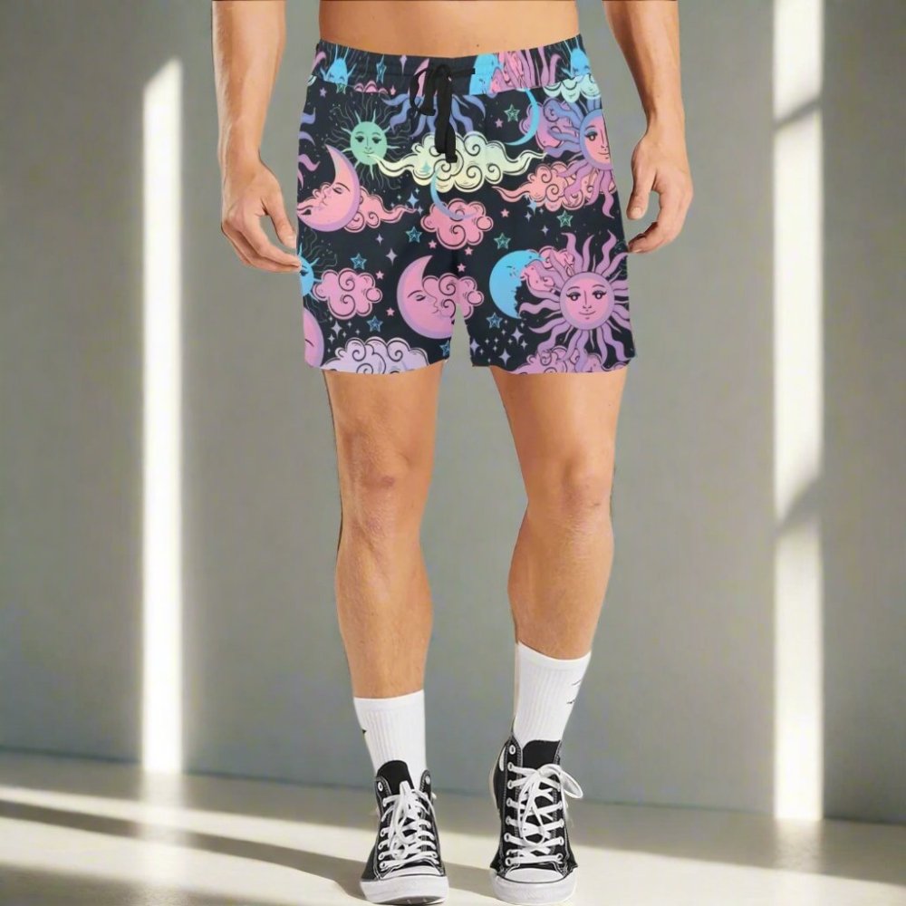 Celestial Sun and Moon Rainbow Men's Shorts