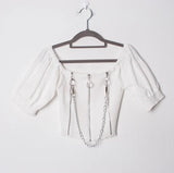 Chain Reaction - Off - Shoulder Black Blouse with Edgy Chains - In Control Clothing