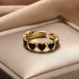 Charming Black Heart Ring - Gold-Tone Scalloped Design - In Control Clothing