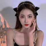 Chic Black Double - Sided Bow Headband with Rhinestones - In Control Clothing