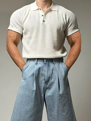Classic Men’s Textured Polo – Short Sleeve Smart Casual Tee