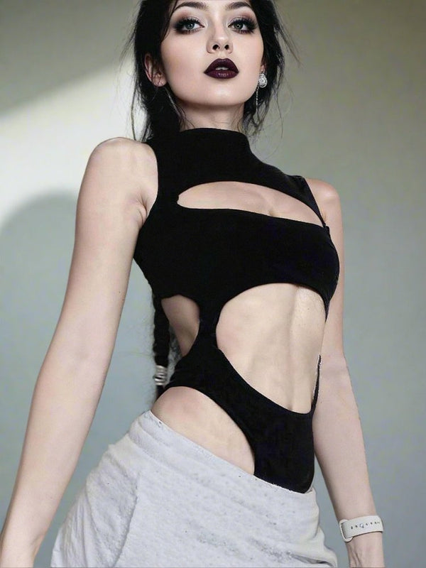 Clubwear Sexy Black Bodysuit - Cut-Out Design