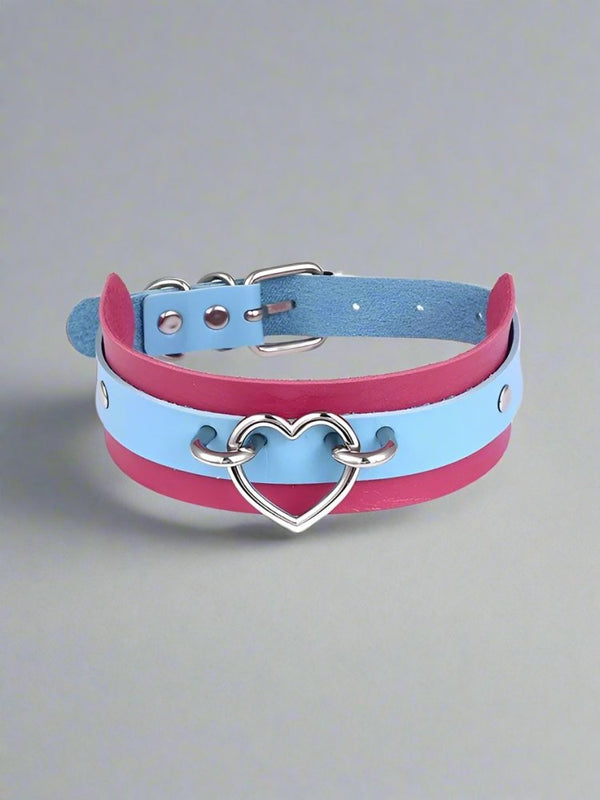Collar Necklace with Two-Tone Heart - Kawaii Jewelry