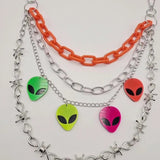 Colorful Alien Face Charm Keychain – Barbed Wire and Neon Chains - In Control Clothing