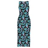 Colorful Smiley Sleeveless Bodycon Side Slit Midi Dress - In Control Clothing