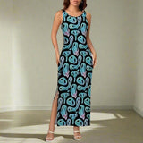 Colorful Smiley Sleeveless Bodycon Side Slit Midi Dress - In Control Clothing
