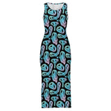 Colorful Smiley Sleeveless Bodycon Side Slit Midi Dress - In Control Clothing