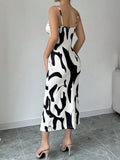 Cow Print Midi Dress with Slit - Spaghetti Strap Summer Dress