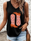 Cowgirl Floral Boots Printed Tank Top