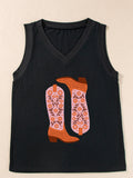 Cowgirl Floral Boots Printed Tank Top