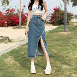 Cute High Waist Split Denim Long Skirt – Casual and Trendy - In Control Clothing