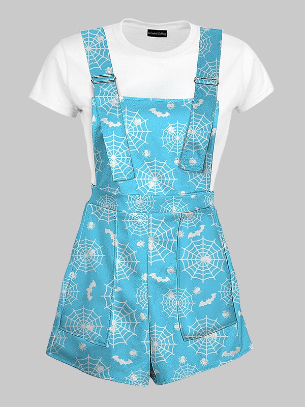 Cute Spider Web and Bat Halloween Overall Shorts - In Control Clothing