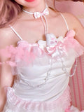 Cute Y2K Rabbit Chain Cropped Camis | Pastel Bow Vest Women's Fashion - In Control Clothing