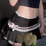 Cutecore Bow Striped Pleated Skirt - In Control Clothing