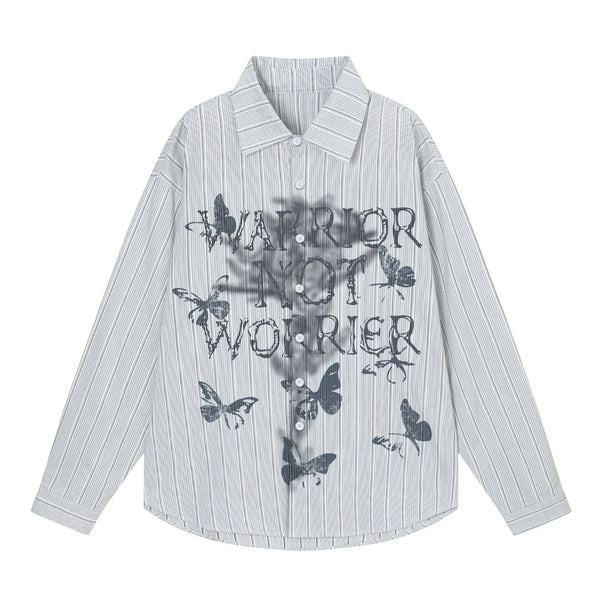 Men's Butterfly Print Striped Long Sleeve Casual Shirt