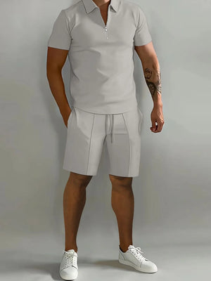 Men’s Zip-Front Polo & Drawstring Lounge Shorts Set