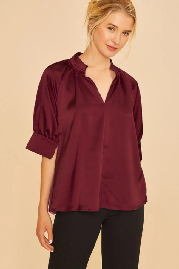 Annie Wear Multi Color Printed V-Neck Open Woven Blouse Top