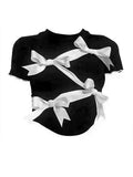 Dark Coquette Crop Top with White Ribbon Details - In Control Clothing