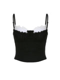 Dark Coquette Lace Trim Camisole with Ruffles and Bow - In Control Clothing