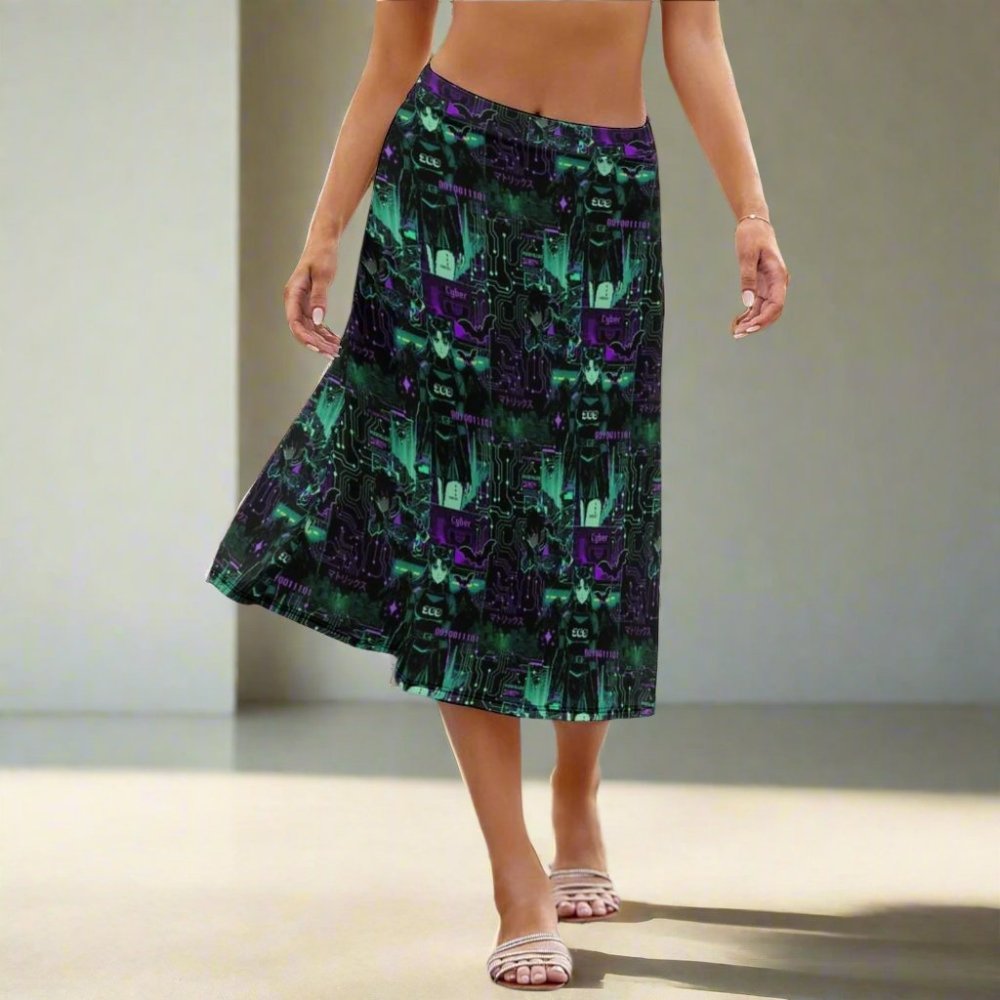 Dark Cyberpunk Anime Midi Skirt