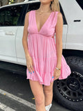 Deep V - Neck Tiered Mini Dress