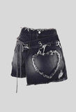 Y2K Denim Mini Skirt with Heart Patch & Distressed Details