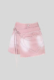 Y2K Denim Mini Skirt with Heart Patch & Distressed Details